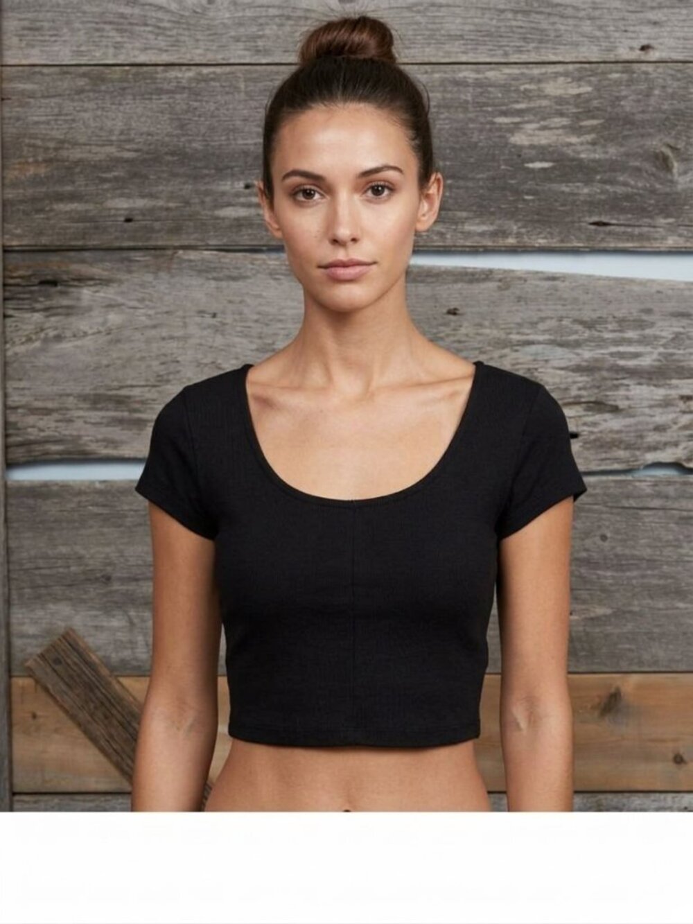 U2B Size Small Black Cropped, Scoop Neck, Back Zipper Top